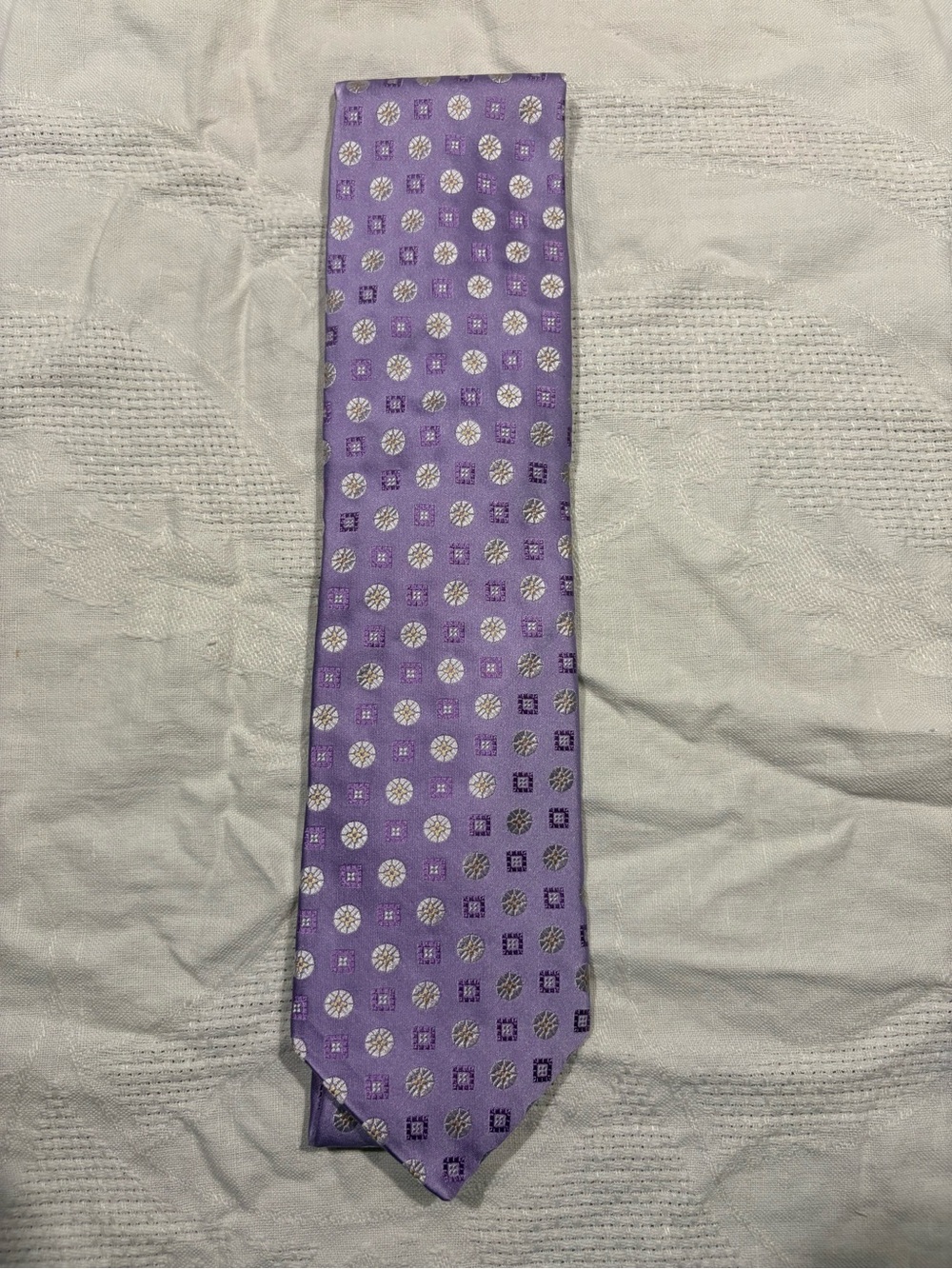 Ike Behar Lavender Silk Tie with Silver Geometric Dots